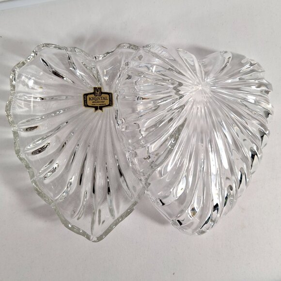 New Kristal Zajecar Vtg 24% Lead Crystal 2 Hearts Together Box W Lid Trinket Box - Picture 4 of 11